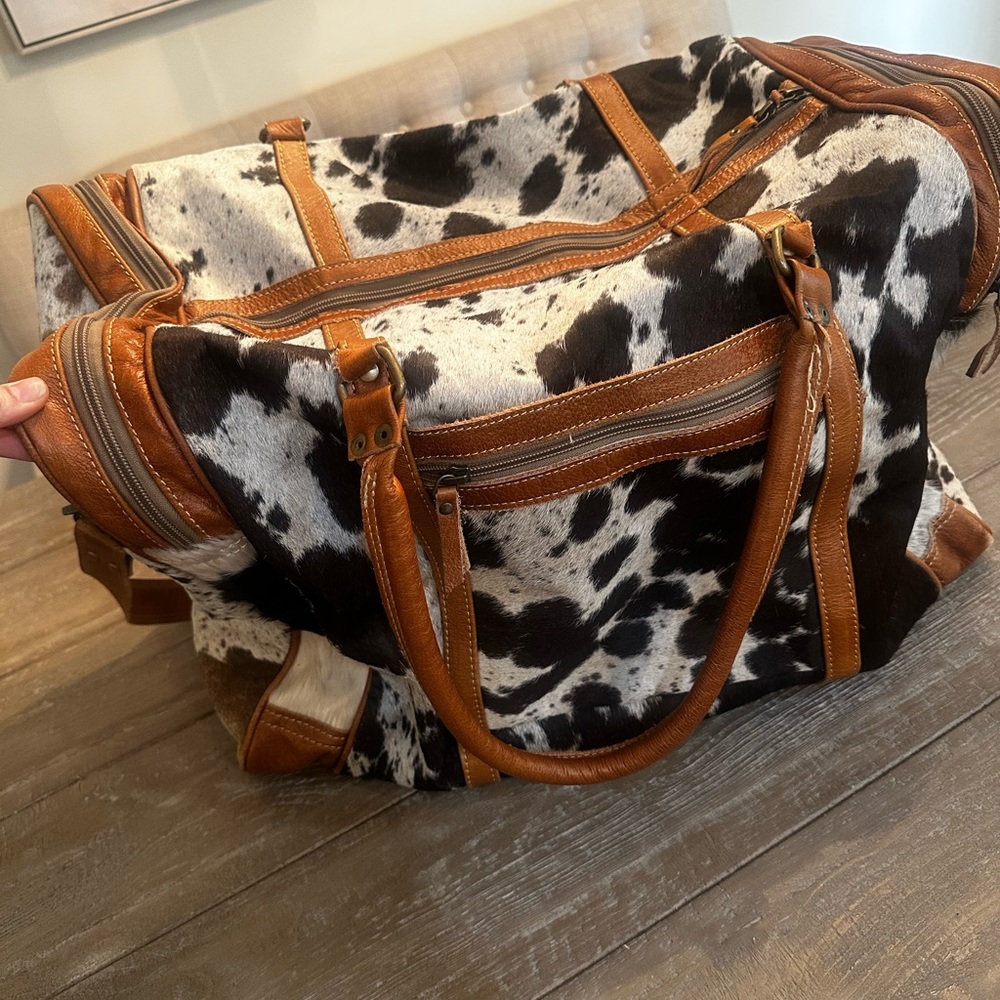 Myra Bag Black and Brown Cowhide Travel Bag